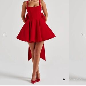 Elegant Red Dress with Bow Detail